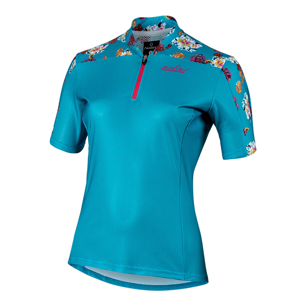 Blue and floral MTB short sleeve jersey